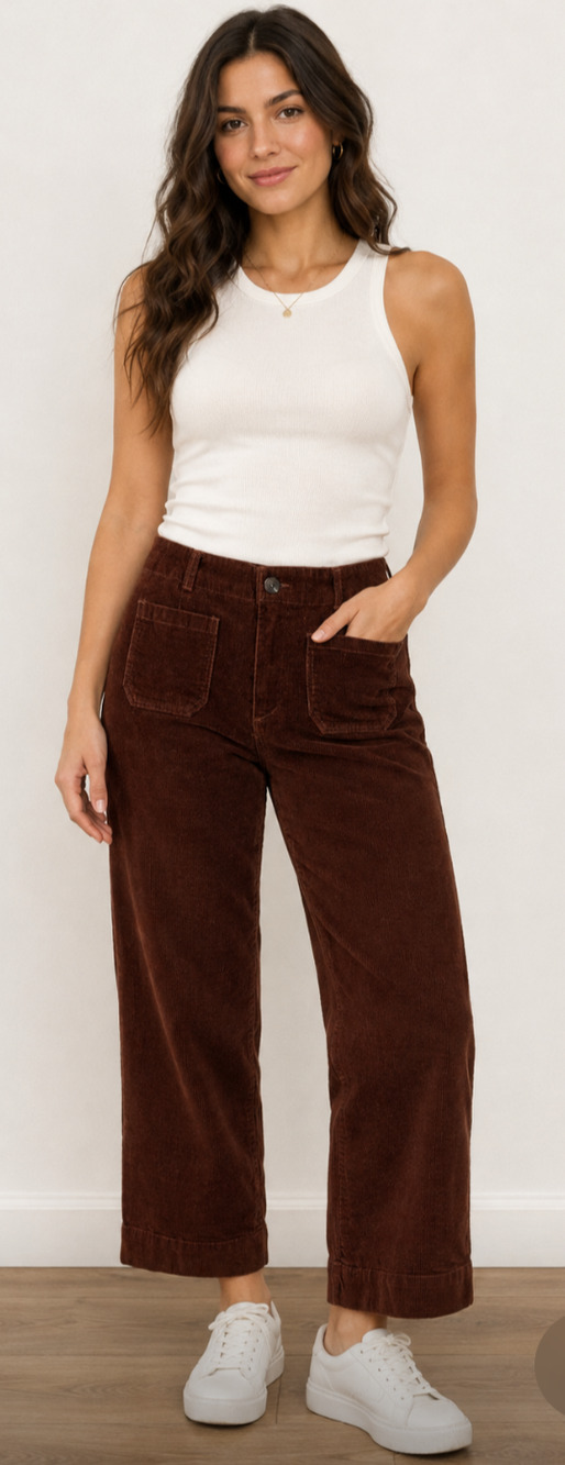 Velvet Heart Brown Wide Leg Cropped Corduroy Pants Toffee